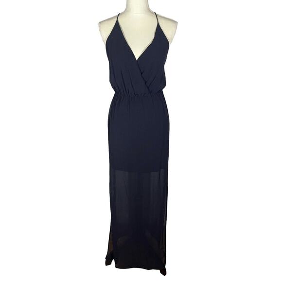 Rory Beca Chase Maxi Dress Almost Black Side Slit V-Neck Strappy Size Small NEW - Picture 2 of 9